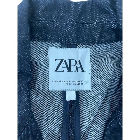 Zara Women Blazer Jacket Denim L Large Dark Blue Lyocell Cotton NWOT - Picture 6 of 10